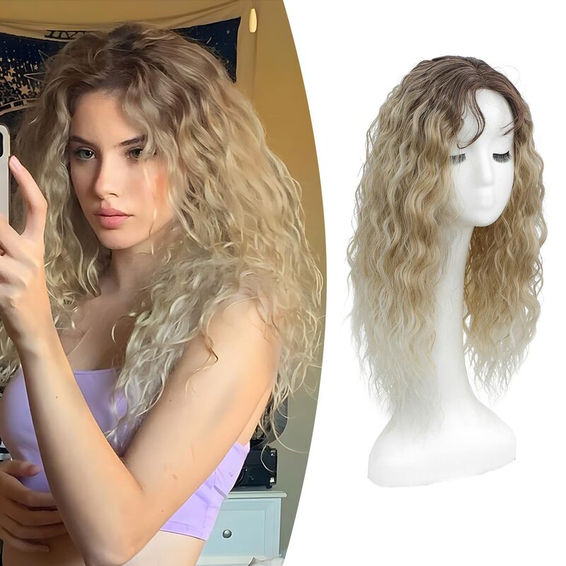 European and American style ombre curly wig extensions, hand-tied lace top hairpiece, long curly synthetic hairpiece for women, creating a voluminous look European and American style ombre curly wig extensions, hand-tied lace top hairpiece, long curly synthetic hairpiece for women, creating a voluminous look