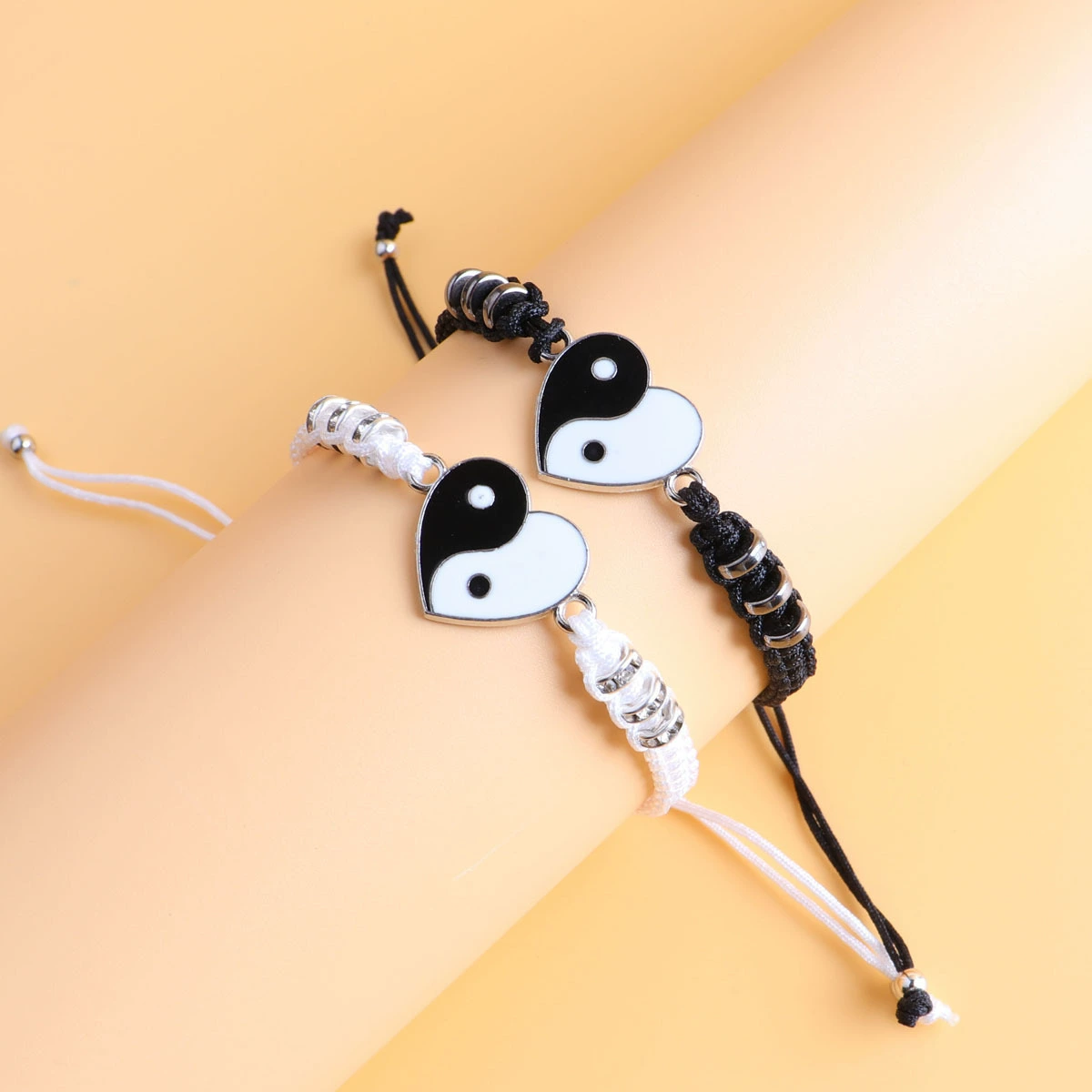 Модный трансграничный браслет в форме сердца с черно-белым изображением Тай-чи и Багуа для пар, плетеная цепочка-браслет в форме сердца с черно-белым изображением Тай-чи и Багуа