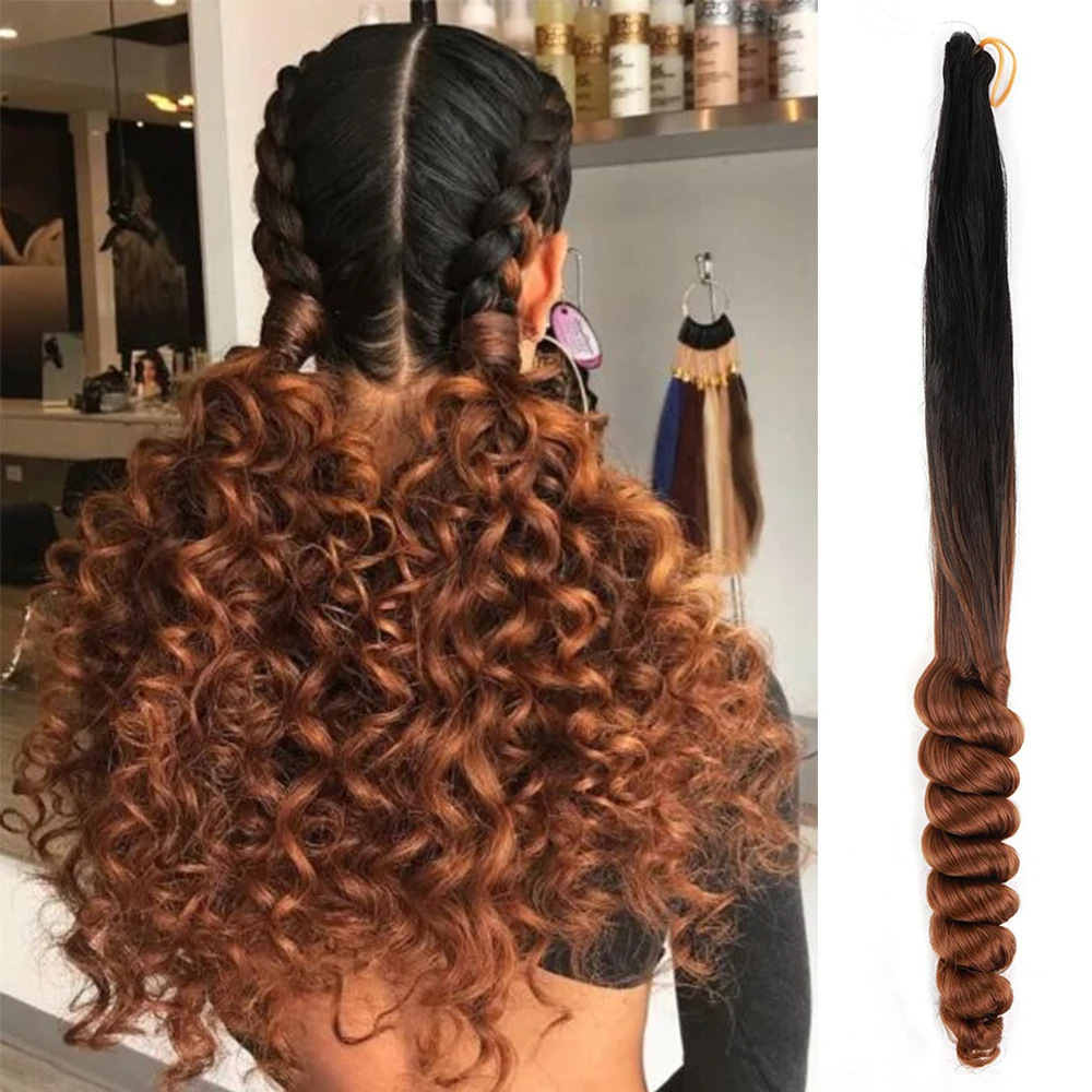 Peluca, gancho femenino, cabello, cuentas, trenzas en espiral rizadas, crochet, ondas de alta temperatura, trenzas degradadas, extensiones de cabello