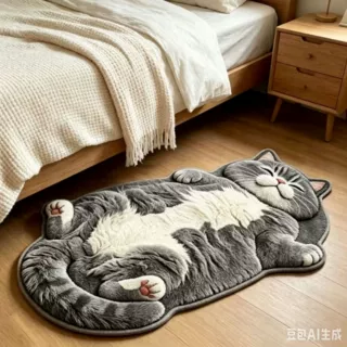 TEMU仿羊绒猫咪躺躺地垫家用玄关入户门垫卧室床边毯浴室地垫代发