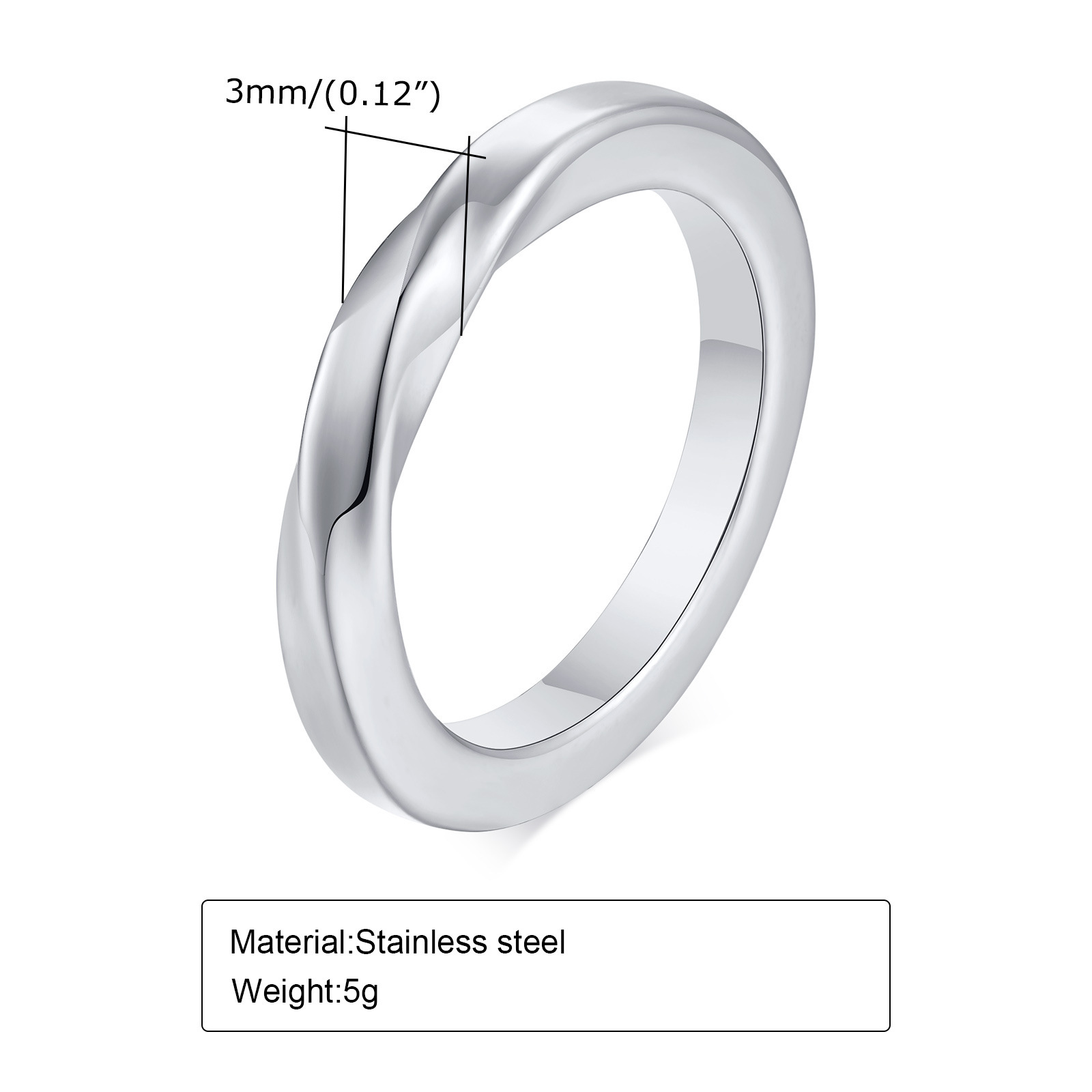12, 7 Ring Size 1 Piece Quantity Basic Vintage Style Solid Color Mobius Strip 304 Stainless Steel Plating Men's Rings Men Band Rings
