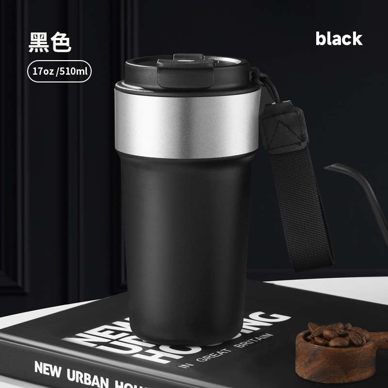 跨境304不锈钢咖啡杯 带提绳便携保温杯高颜值户外车载双饮水杯|undefined
