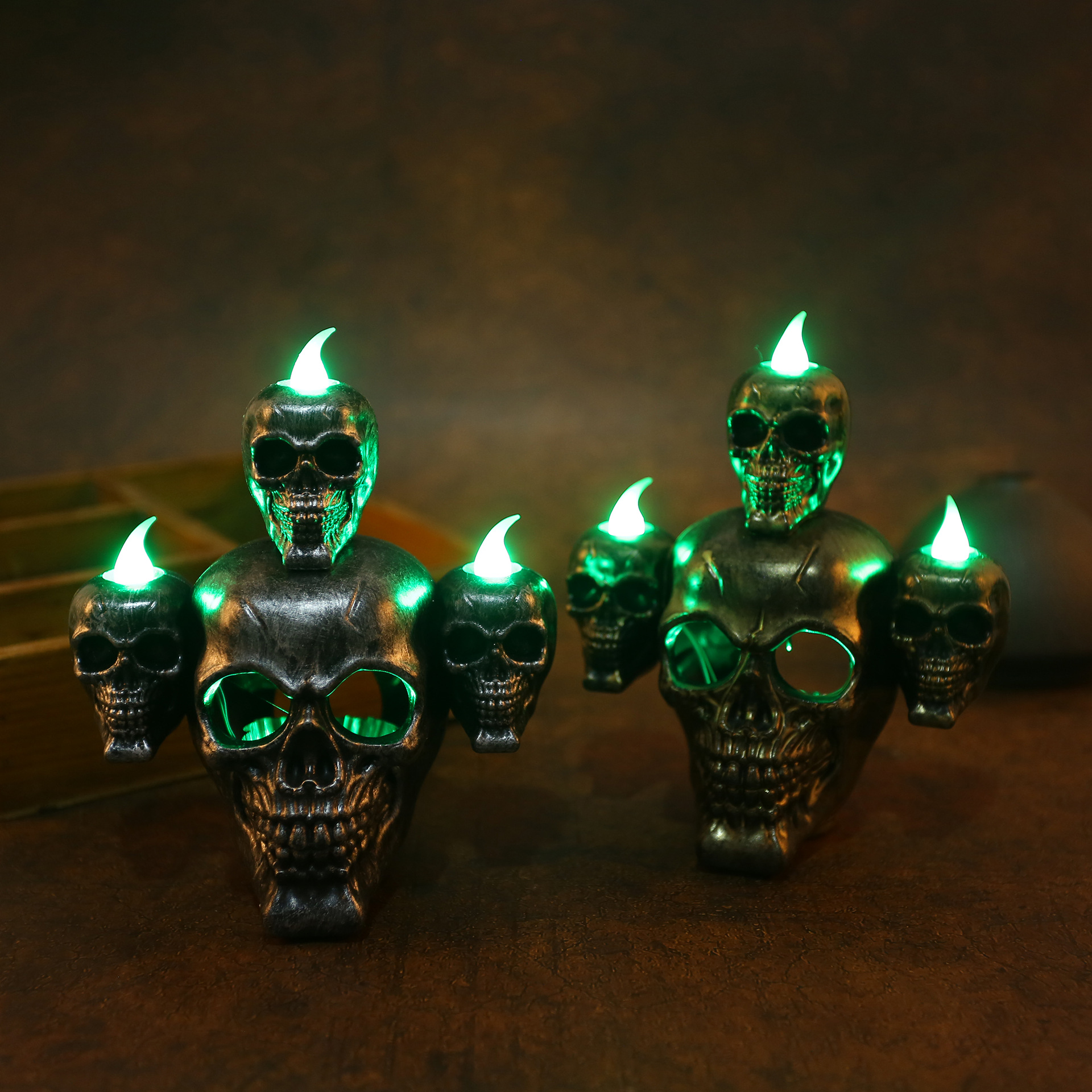 Halloween nuevo humo niebla lámpara horror cráneo lámpara calabaza lámpara LED electrónica vela lámpara accesorios de decoración de la casa