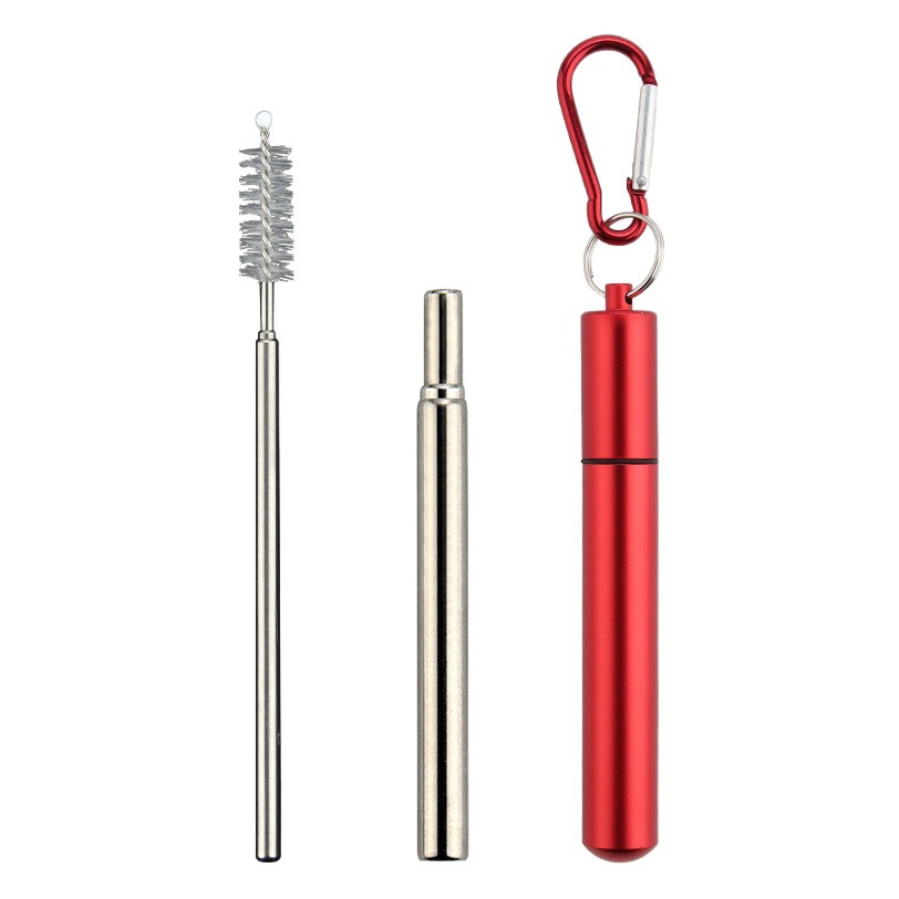 Tubo de aluminio de paja telescópica 304 fábrica de acero inoxidable al por mayor comercio electrónico transfronterizo portátil de tres secciones traje de paja plegable
