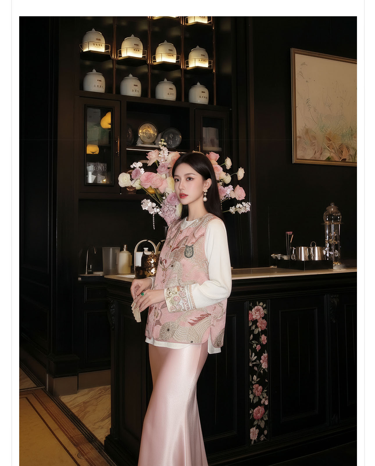 Áo gile thêu họa tiết ngựa phong cách Trung Hoa mùa hè — Màu hồng chi tiết 9