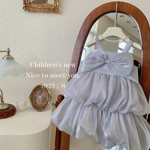Girls suspender dress summer dress 2024 new Korean style western style baby girl bow vest skirt princess dress