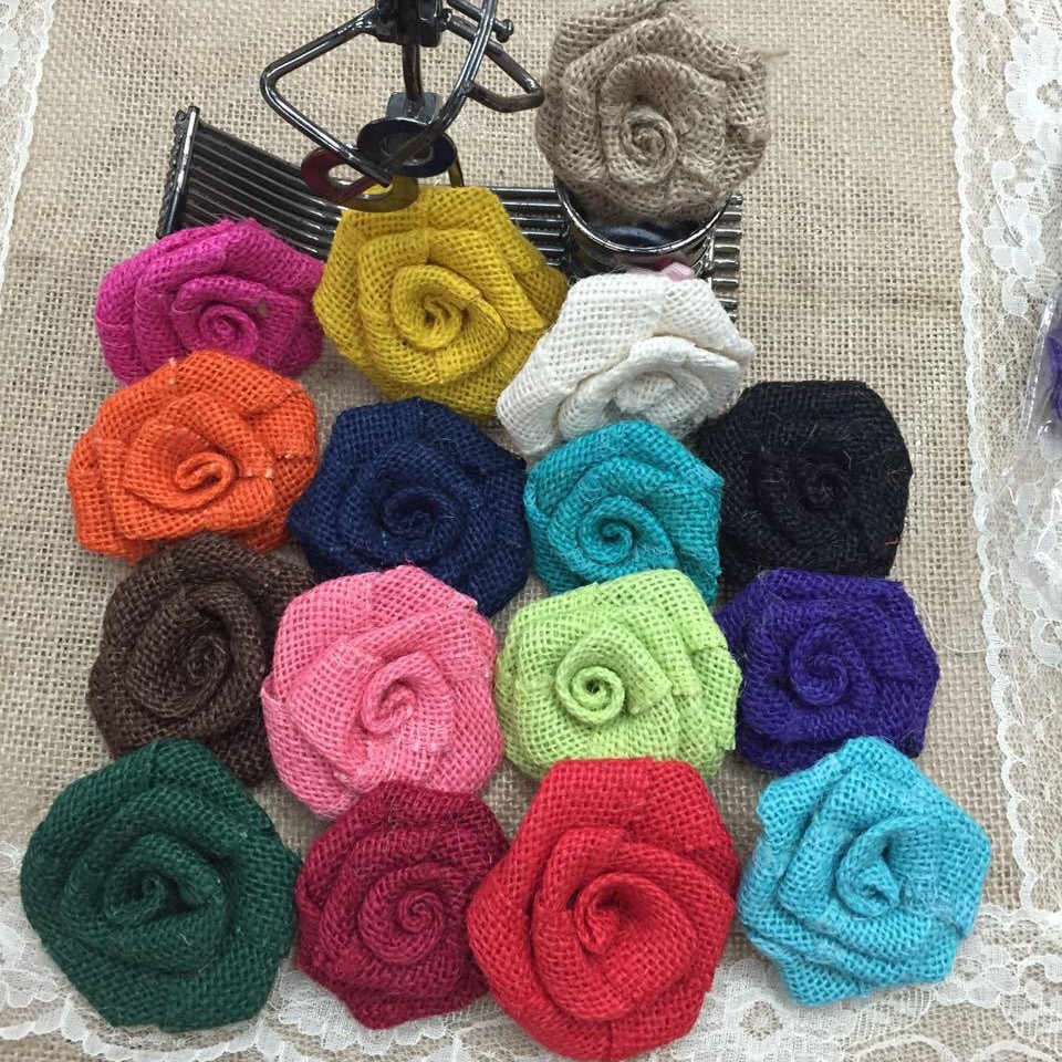 DIY手工辅料 天然麻布玫瑰花 家居/婚庆装饰花 服装辅料花