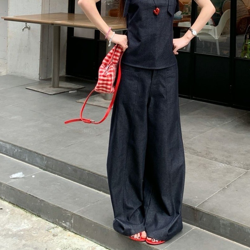 韩系新款设计感纯色绑带背心吊带上衣女夏季显瘦纯色裤长裤两件套|undefined