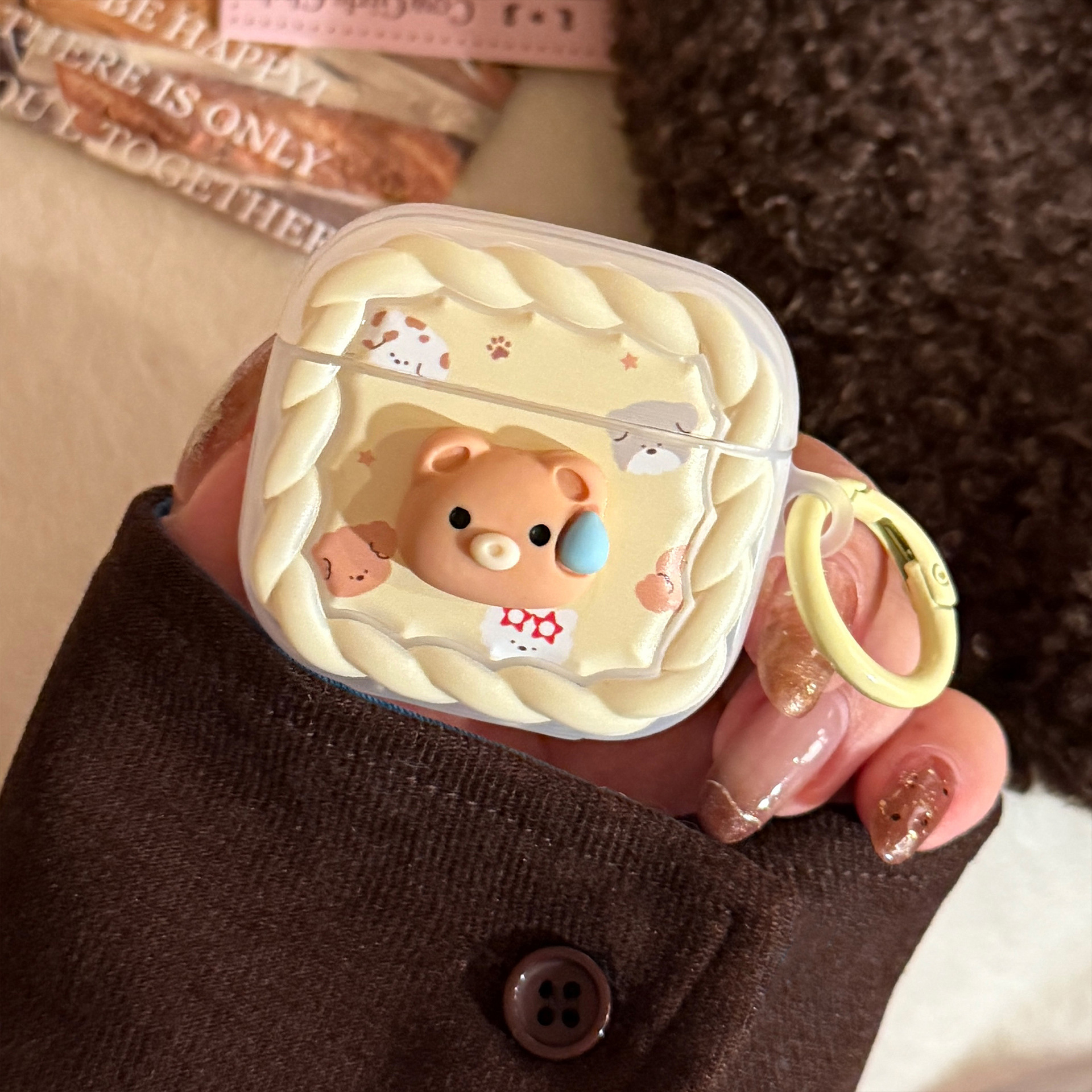 Sweat Gote Bear para Apple AirPods Cover 4 generación auriculares Bluetooth 1 / 2 anillo colgante amarillo leche Pro 2 matado 3