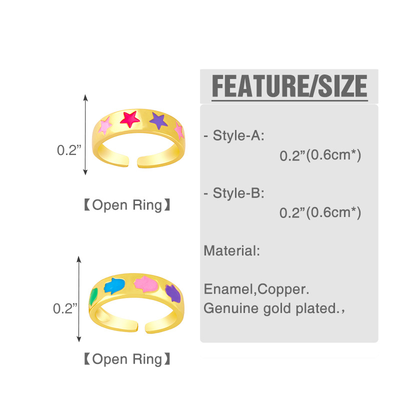 nihaojewelry simple star dripping oil copper open ring wholesale jewelry