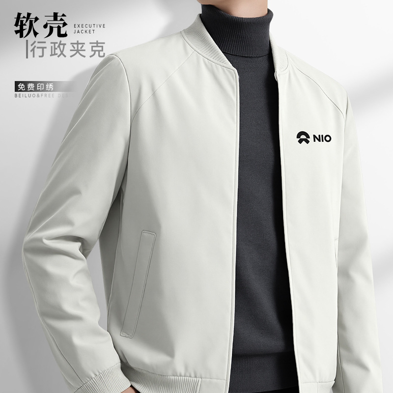 High-End Soft Shell Executive Jacket with Printed Logo 4S Store Group Clothing Business Waterproof Workwear Stand-Up Collar Jacket Thin Style
