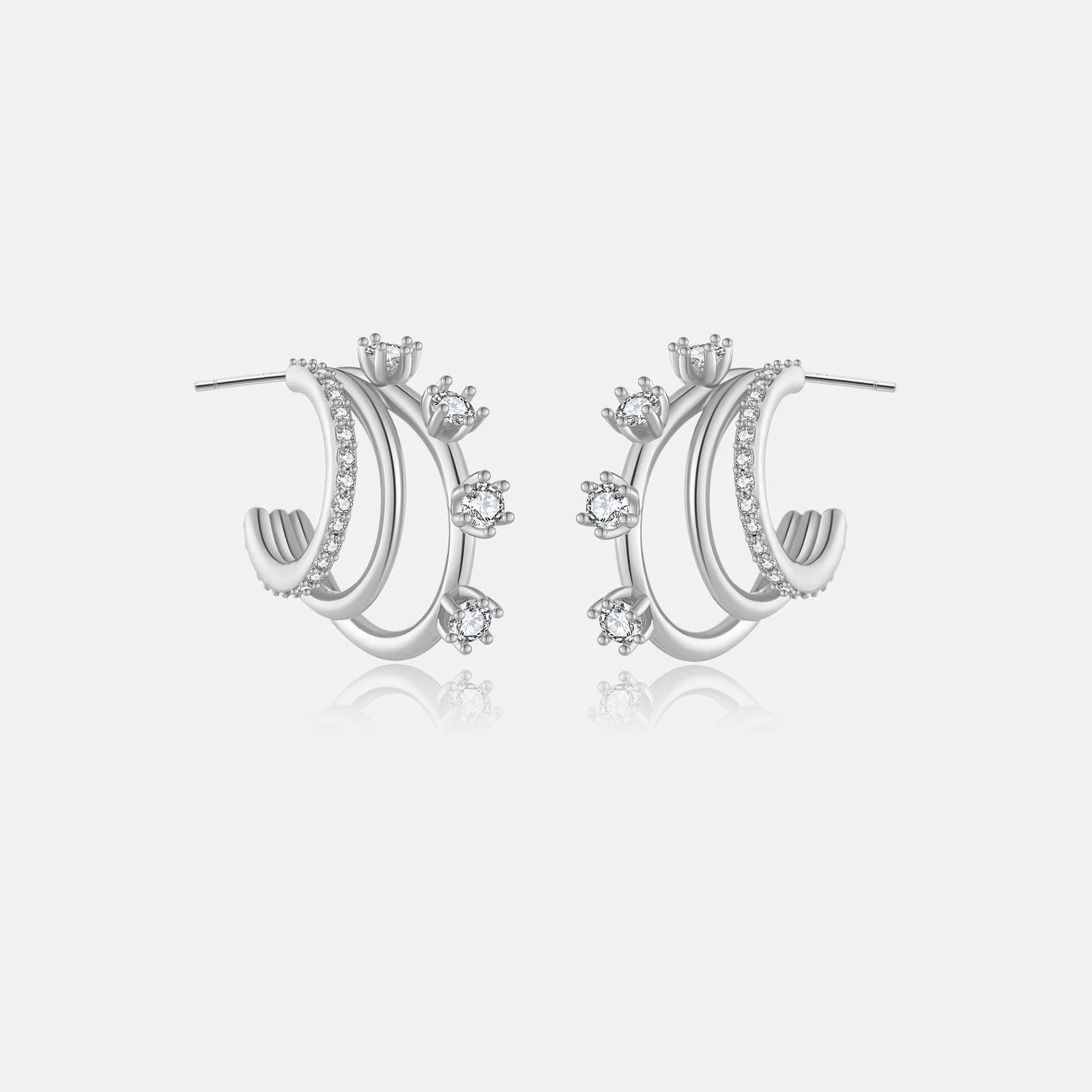 1 Pair IG Style Simple Style C Shape Inlay Sterling Silver Zircon 18K Gold Plated Ear Studs display picture 8