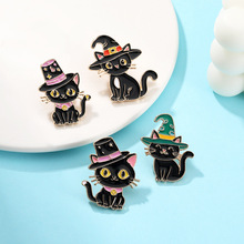 欧美万圣节卡通可爱魔法师猫咪魔法帽创意搞怪合金滴油金属胸针