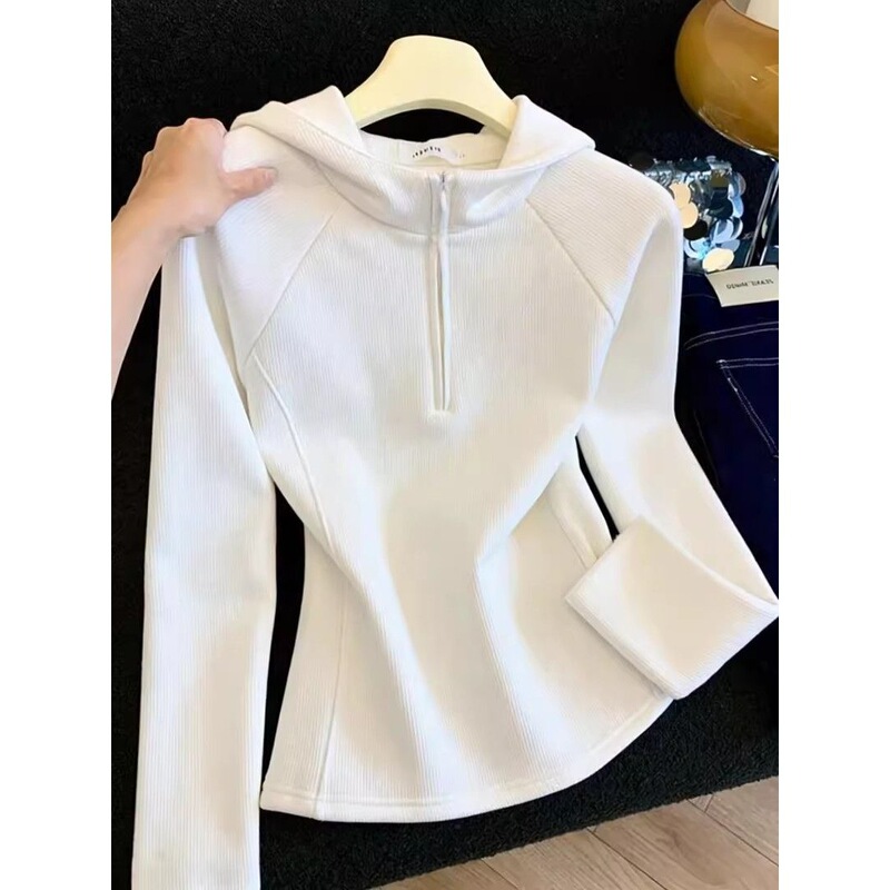 Plus-Size New Hooded Half-Zip Sweatshirt for Women, 2026 Spring Slim-Fit Stylish Niche Base Layer Top