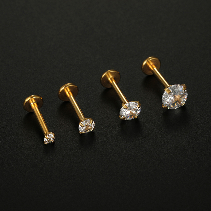 Fashion Round Stainless Steel Inlay Zircon lip stud 1 Piece