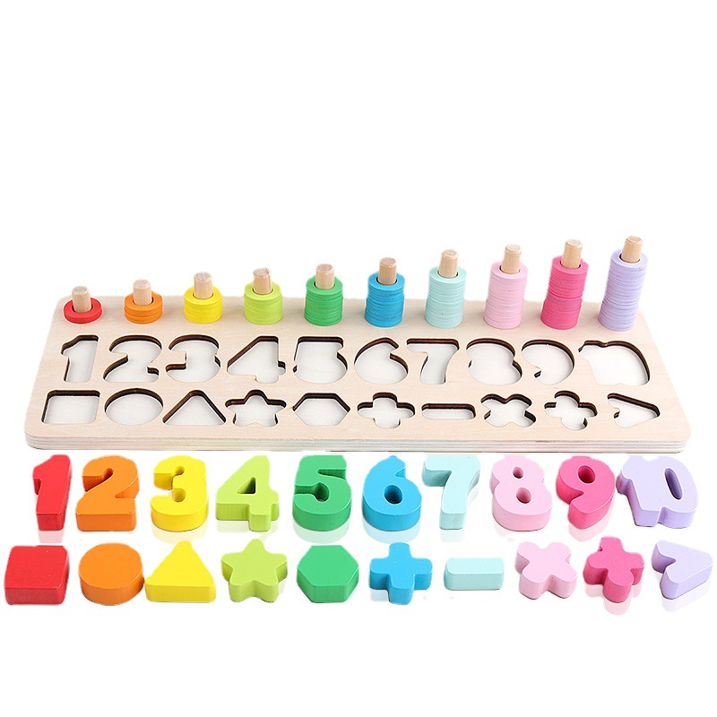 Personalizado tablero de logarítmicas de color de dos pasos, combinación de formas de números tres en uno, ventas directas de juguetes de madera de inteligencia para niños