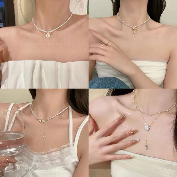Elegant small necklace with bow from pearl