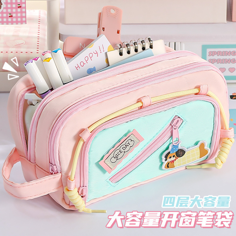 ドーパミンコントラストカラーダックスフント大容量ペンバッグベルクロ高価値和風インスタイル新しい文具箱|undefined