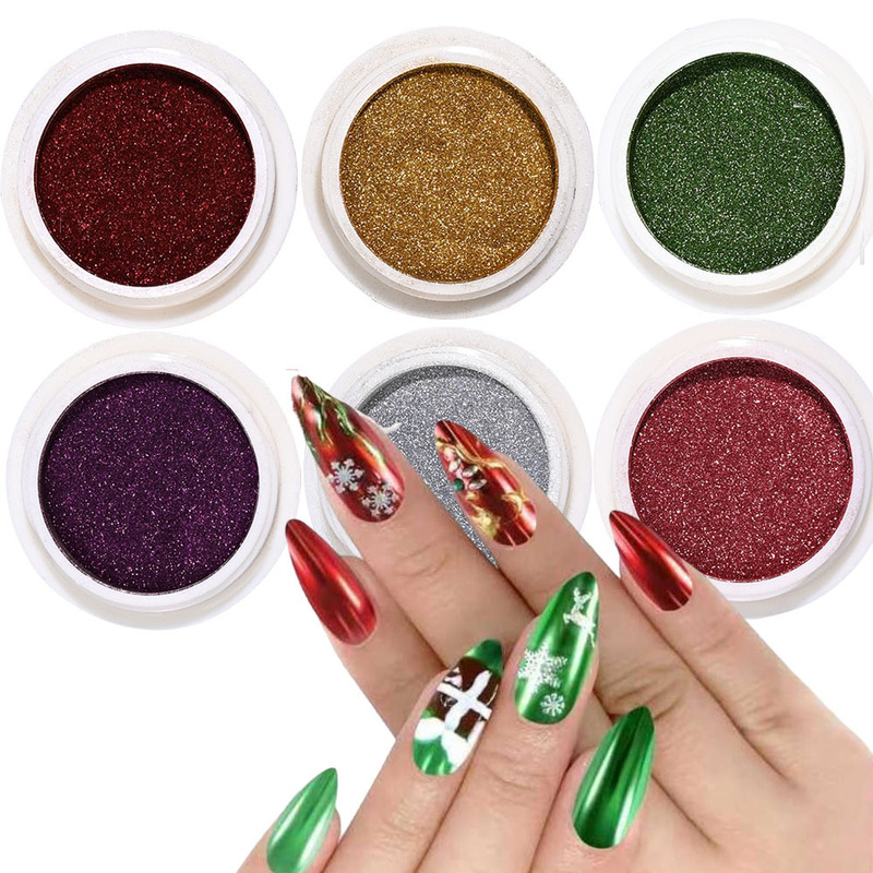 6-Color Christmas Style Manicure Magic Mirror Powder European and American Christmas Theme Festive Atmosphere Girl Handmade DIY Nail Mirror Powder