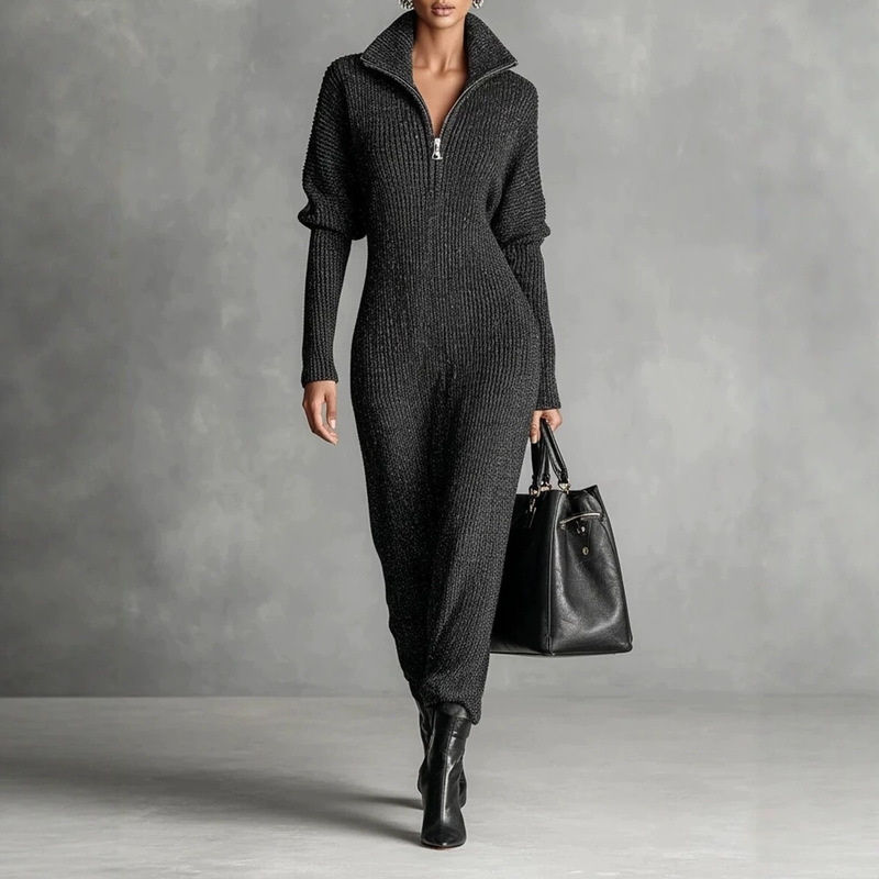2026 Knitted Long-Sleeved Jumpsuit for Women, New Autumn and Winter Style, High Collar, Zipper, Slim Fit, Fashionable Work Clothing Jumpsuit 2026 Knitted Long-Sleeved Jumpsuit for Women, New Autumn and Winter Style, High Collar, Zipper, Slim Fit, Fashionable Work Clothing Jumpsuit