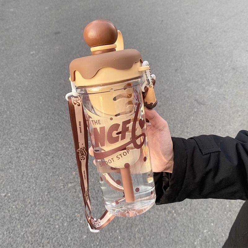 ハンドル付きティーバンクウォーターカップ、見栄えの良い漫画学生ダブルコンパートメントプラスチックウォーターカップ、大容量ドーパミンポータブルストローカップ|undefined