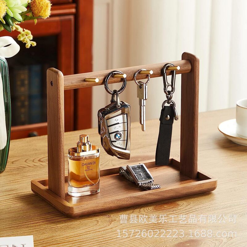 Desktop solid wood vertical keychain storage rack hallway car key storage rack dresser jewelry hanging bracket