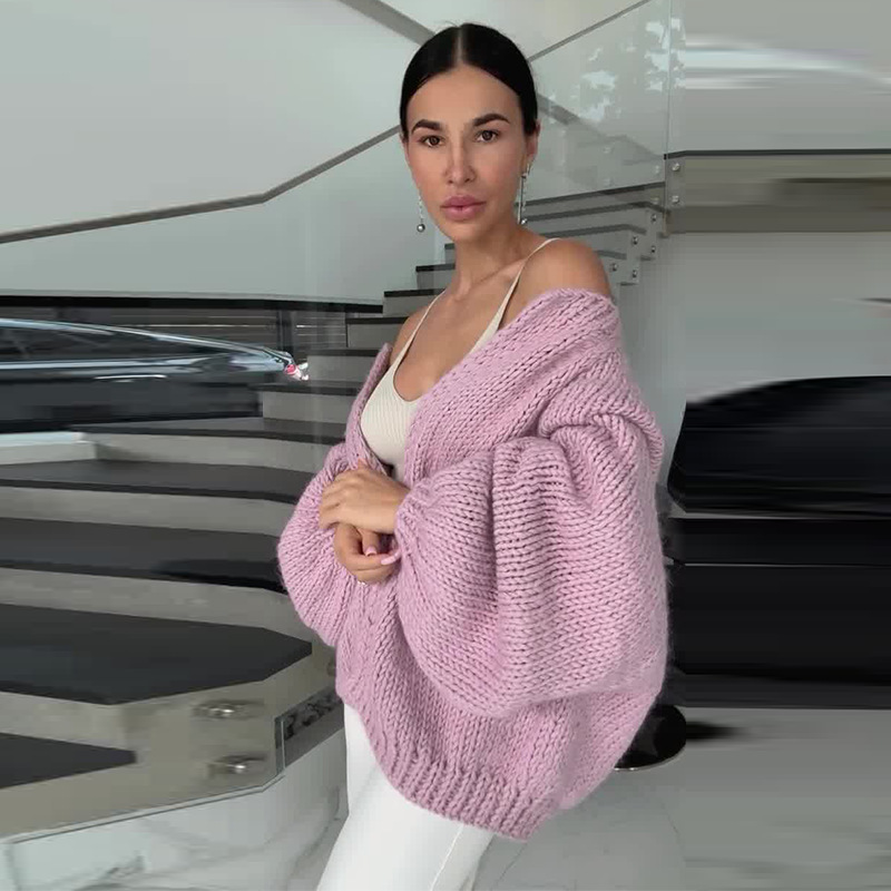 2024 otoño nuevo Europa y América Amazon transfronteriza explosión de ropa de mujer de color sólido perezoso corto delgado cardigan de punto