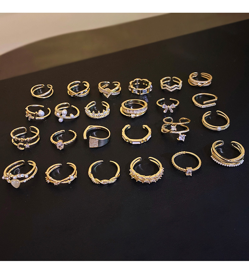 Fashion Geometric Copper Inlay Artificial Pearls Zircon Open Ring