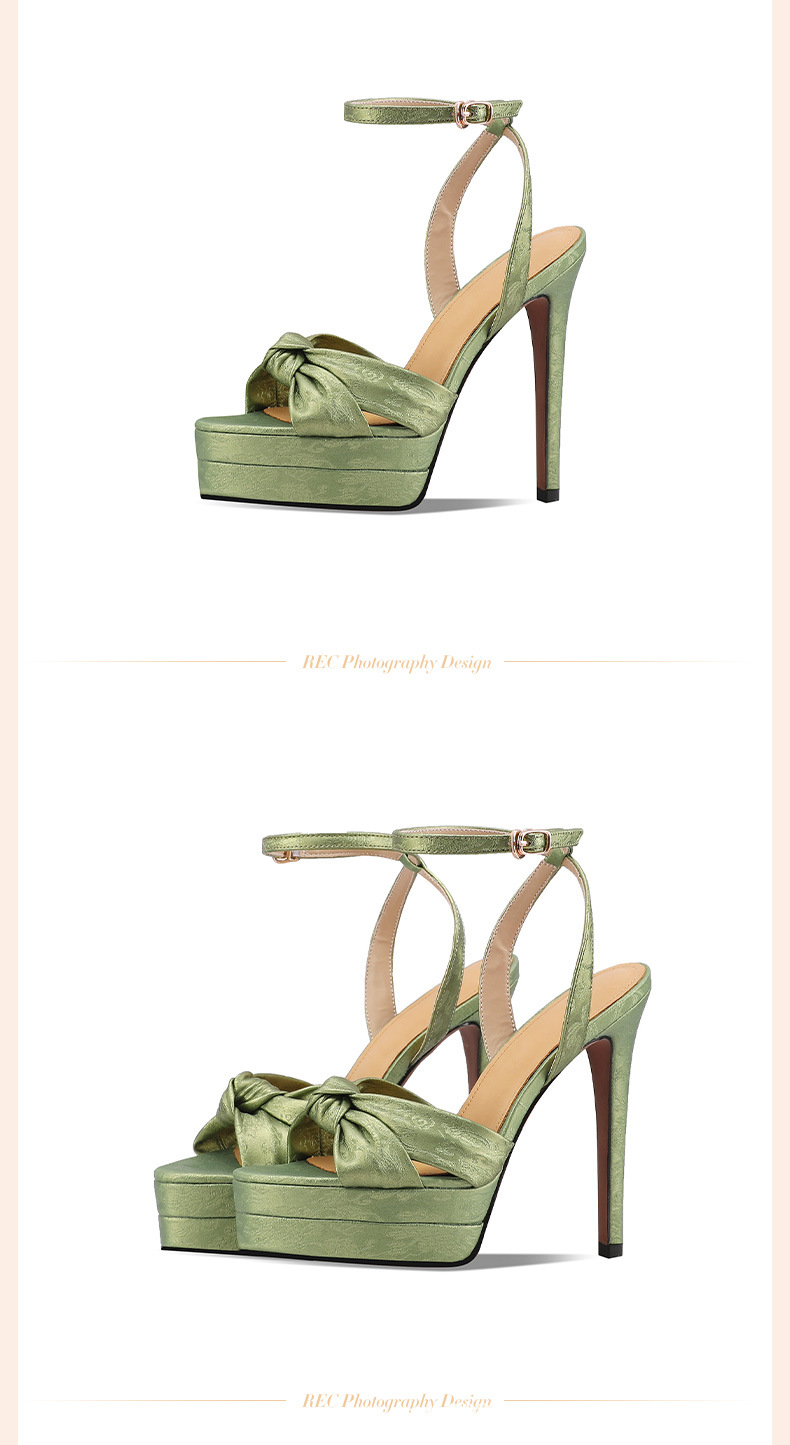 Sandal cao gót nữ mũi tròn hở mũi, quai một chữ, đế platform, gót siêu cao 12 cm, phong cách Âu Mỹ — sâm panh chi tiết 4