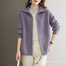 针织开衫毛衣外套女秋冬装2025新款洋气宽松加厚拉链外搭翻领上衣