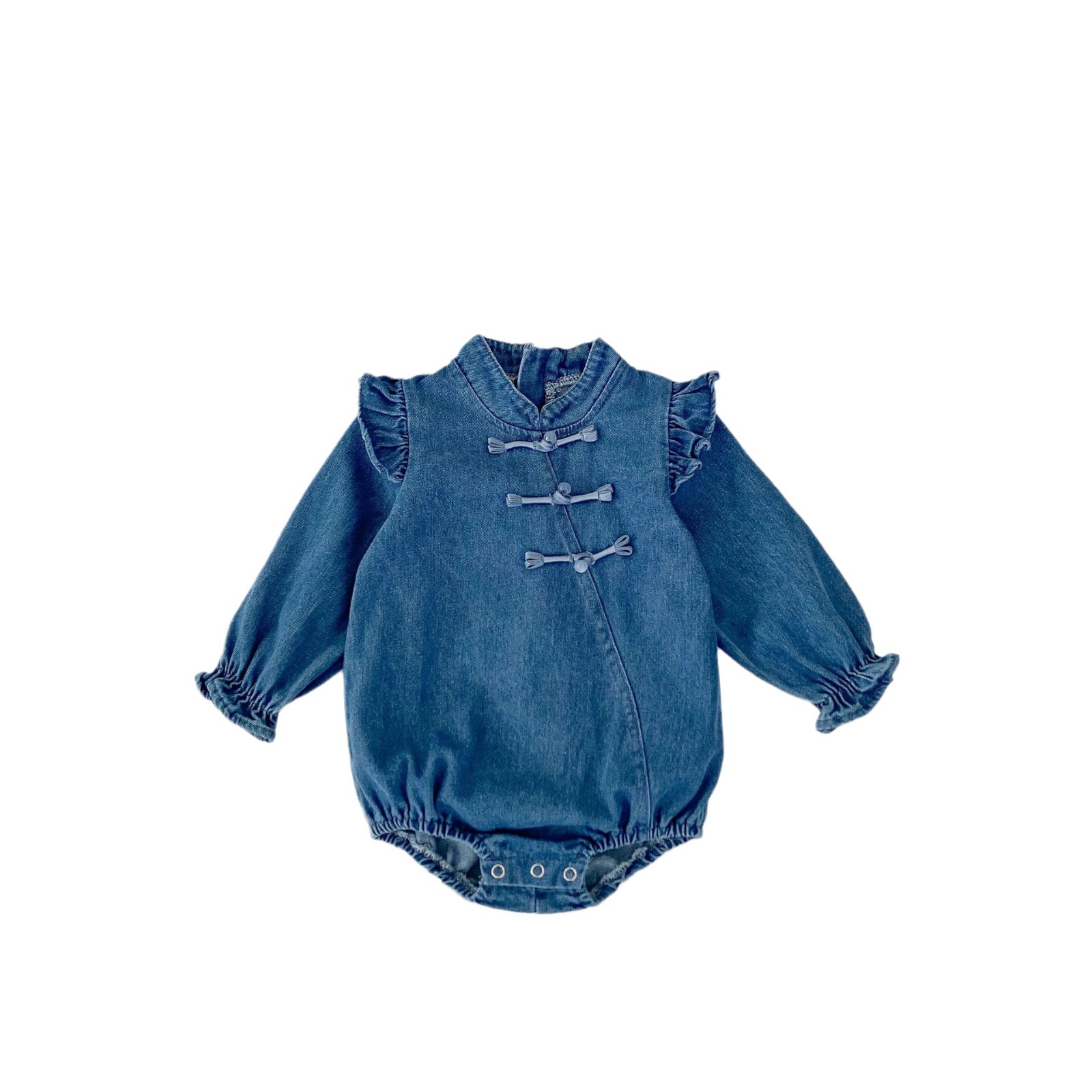 Jesenska dekliška obleka Ins2024 v kitajskem slogu, kavbojski kombinezon s krilo in gumbi, cheongsam sestre_voghion.com