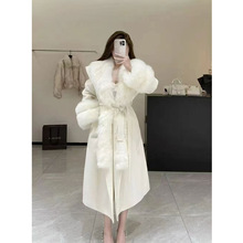 2025年欧货修身长款羊毛呢休闲双面呢外套女高级感千金大狐狸毛领