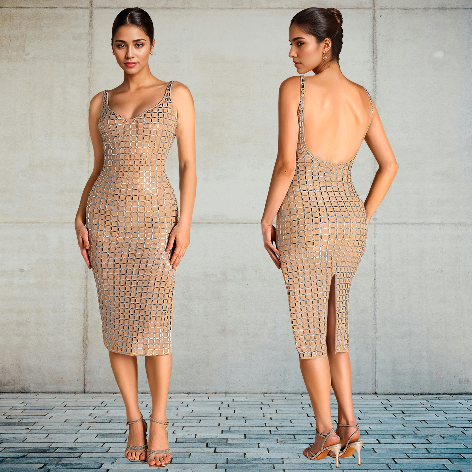 C7219 Aliexpress transfronterizo amazon ropa de moda europea y americana de mujer sexy de espalda descubierta perforación caliente cinturón vestido de brazo image 4