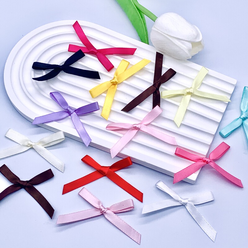 In-Stock 6mm Double-Sided Ribbon Bow for Children's Clothing, Shoes, and Socks Decoration, 5cm Bow Machine-Tied by Hand