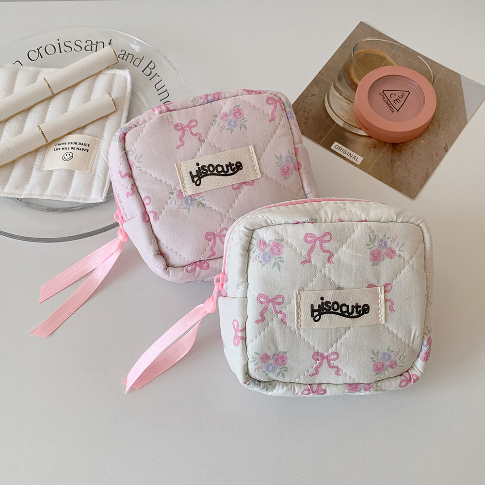 / Strap Type Cute Bow Knot Cotton Polyester Square Makeup Bags