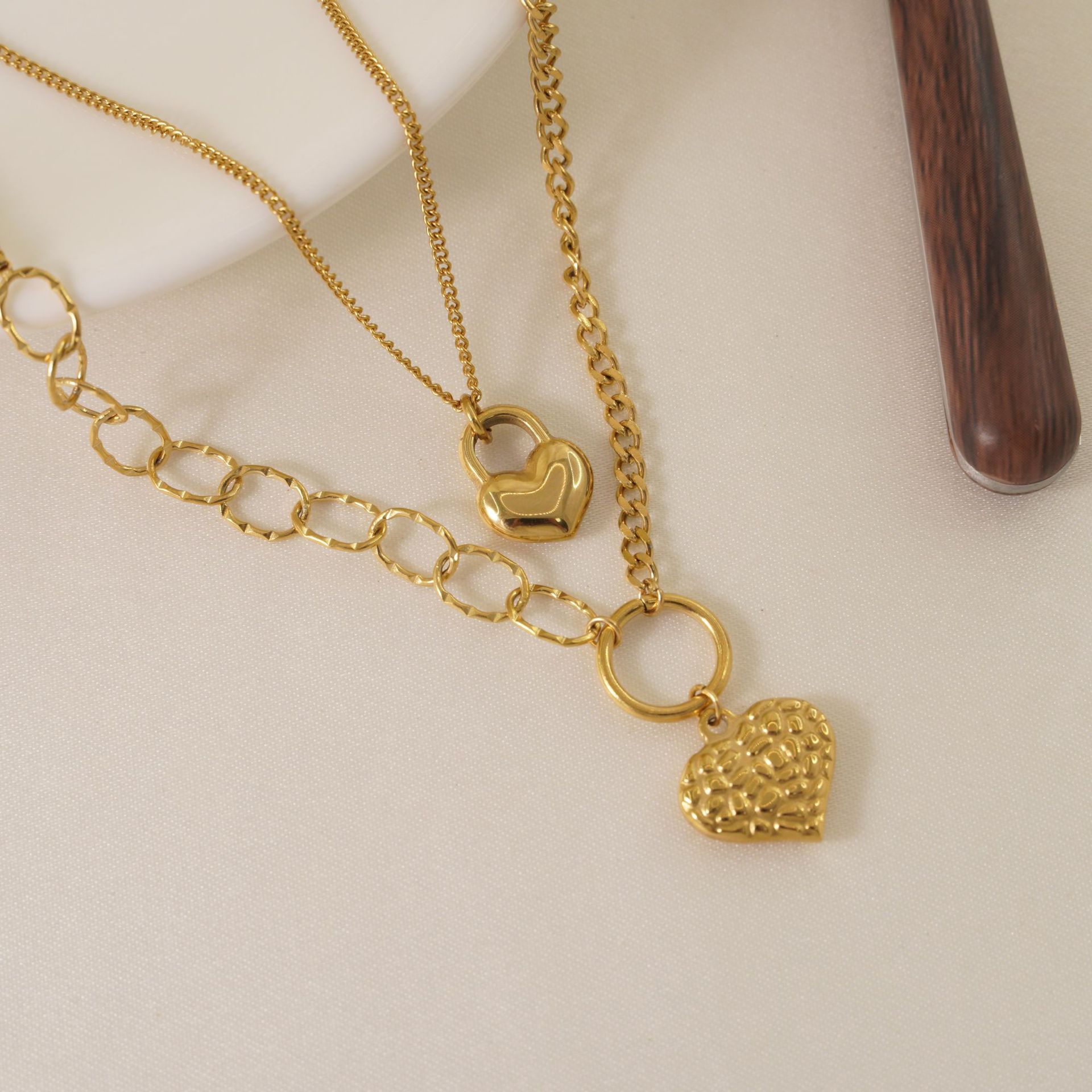 Titanium Steel Pendant Material Titanium Steel 14K Gold Plated Modern Style Simple Style Classic Style Plating Heart Shape Lock Pendant Necklace