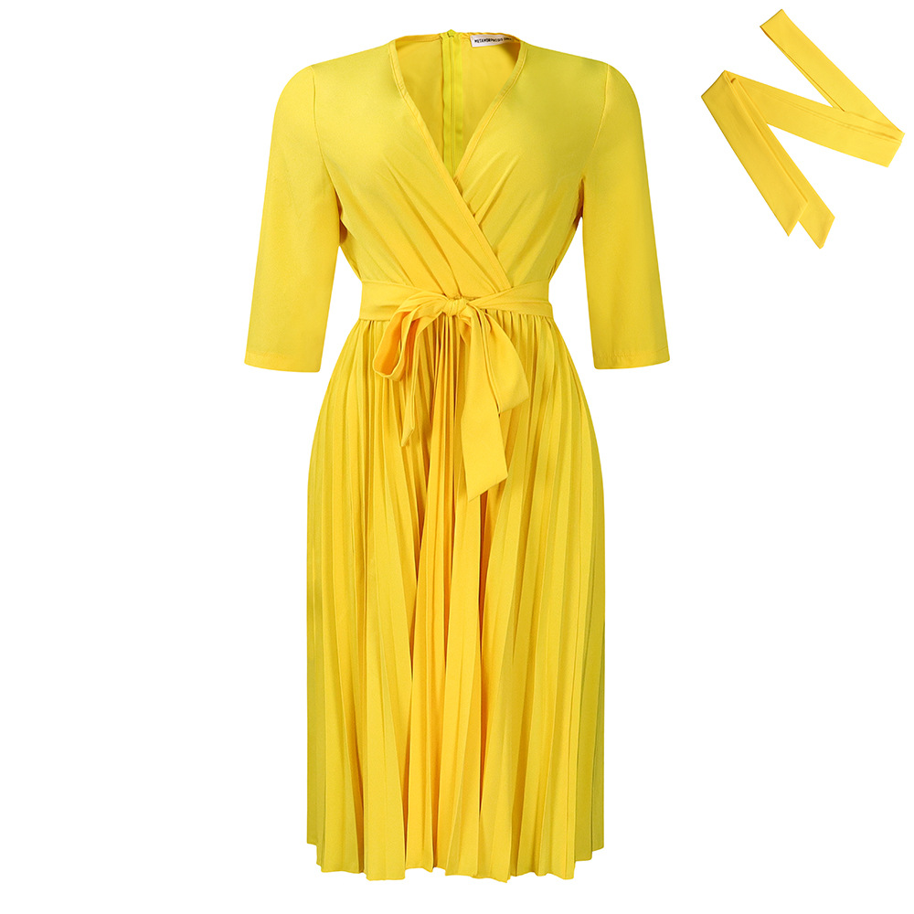 Women's Elegant Casual V-Neck Long-Sleeve Solid Color Dress