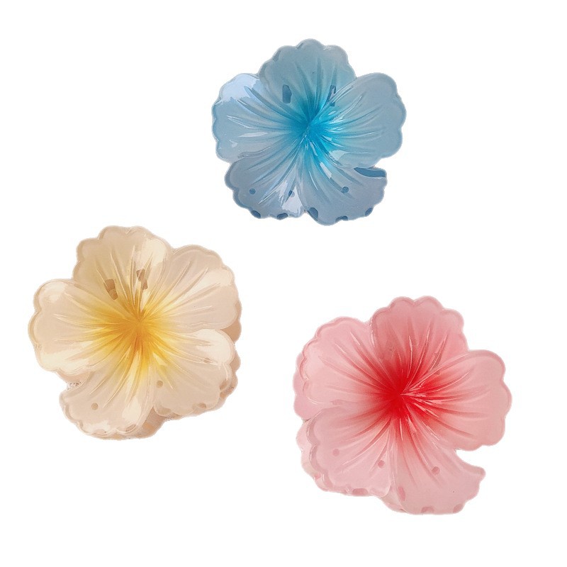 Haibin Holiday Flower Horquilla Island Holiday Estilo de vacaciones Color hibisco Pinza de agarre de flor de hibisco en la parte posterior de la cabeza Pinza de tiburón horquilla