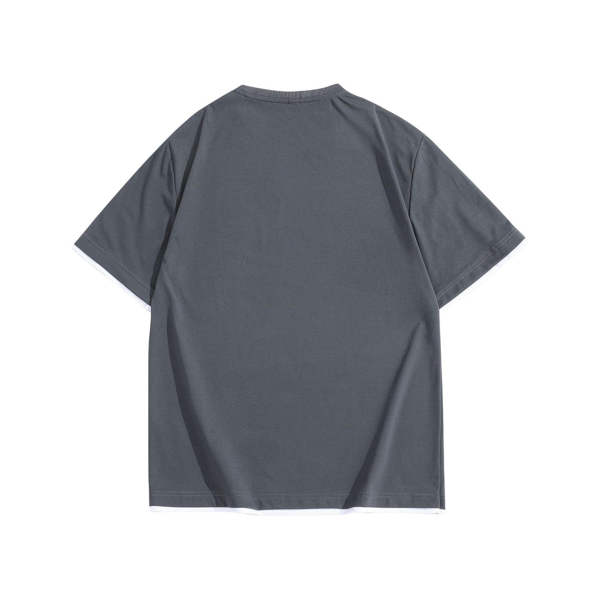 Men's Layered Faux Two Piece Crew Neck Pullover Top Trendy Street Style Loose Fit Casual Wear Short Sleeves Retro Drape Base Layer_voghion.com