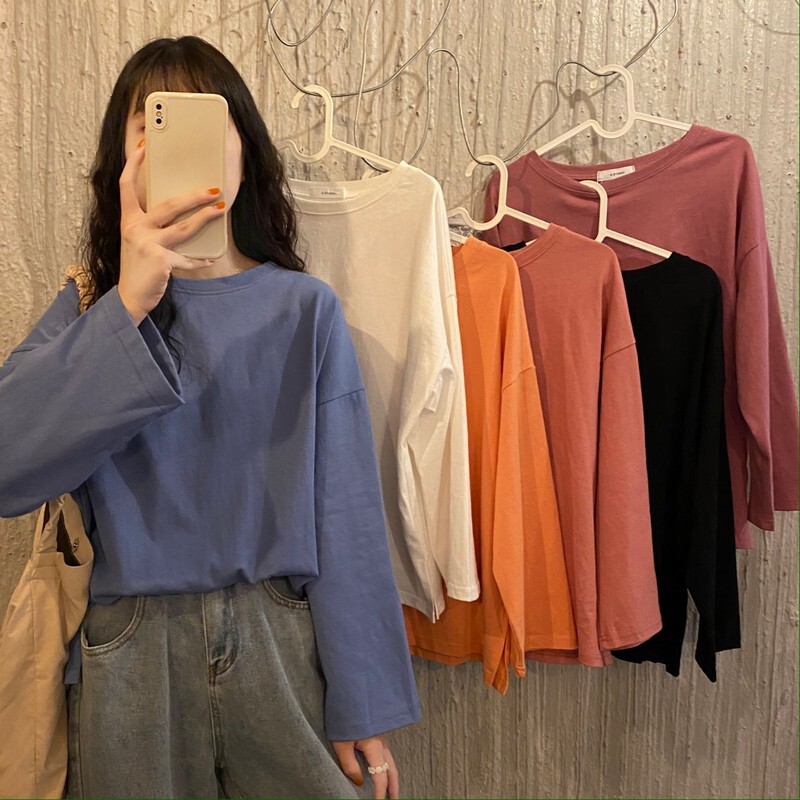Autumn 2023 New Long-sleeved T-shirt Women's Basic Loose Sweet Solid Color Pullover Top ins Trendy Base Shirt