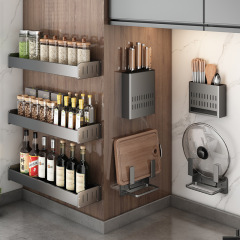 Clor Gun Grey Kitchen Spice Shelf Hole-Free Multi-Function Kitchen Tool Storage Rack Wall-Mounted Knife Rack