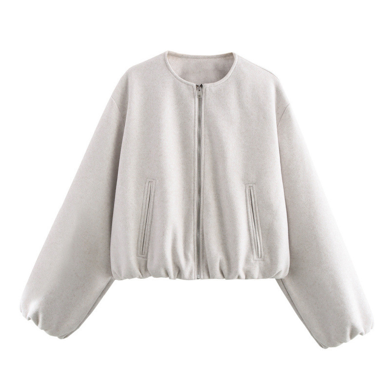 AliExpress cross-border e-commerce: European and American women's fashion, ZA's new autumn/winter collection, round-neck, soft, short bomber jacket