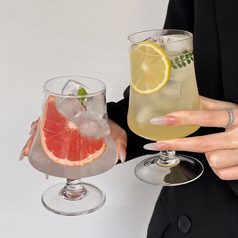 Inswind Taza de pie alto Taza de vidrio de hielo Taza de café americana Bebida fría Taza de agua burbujeante Taza de bebida Taza de cóctel