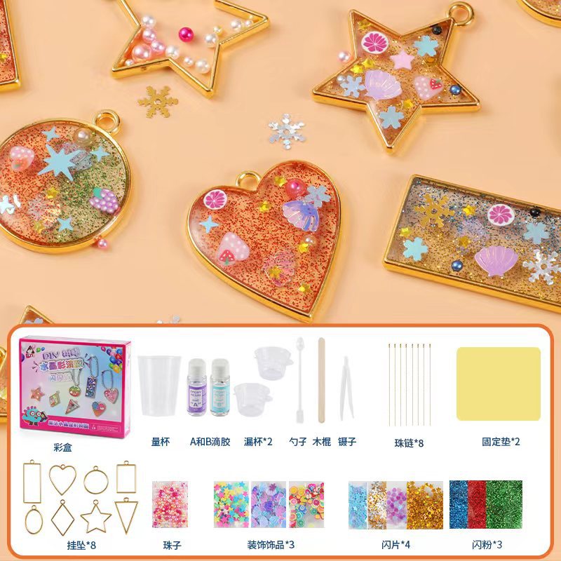 Accesorios de epoxi de cristal de bricolaje hechos a mano para niños, paquete de material, pintura de pegamento sin hornear, mochila, accesorios colgantes, juguetes de juego