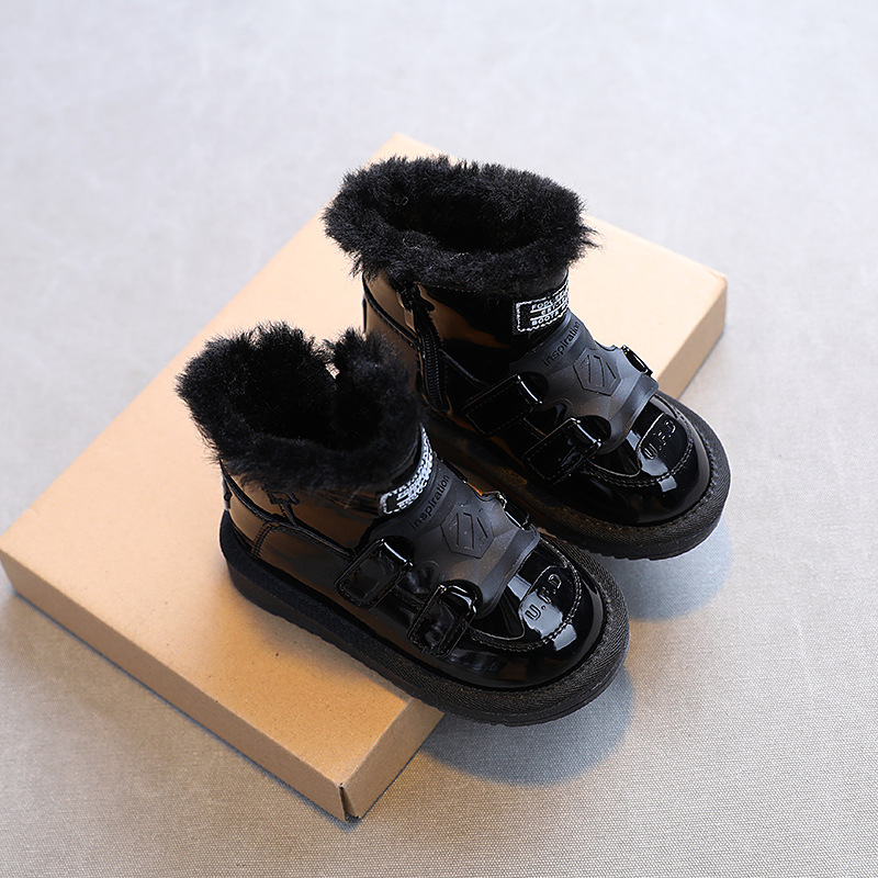 Children's snow boots New fashion girls' boots plus fleece thickened ankle boots waterproof boys' shoes cotton shoes_voghion.com