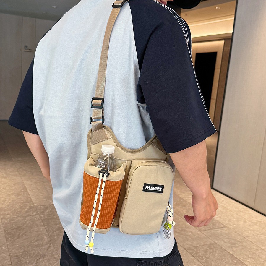 Cross-Border New Style Outdoor Sports Water Bottle Bag, Lightweight and Fashionable Color-Blocking Shoulder Bag, Multi-Functional Mountaineering Casual Crossbody Bag
