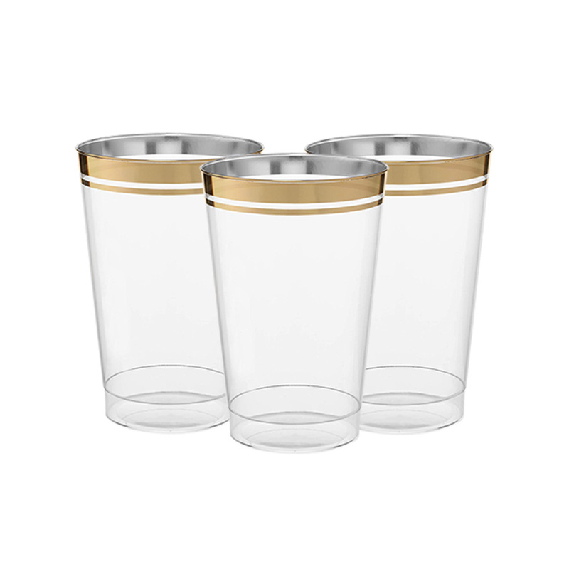 14oz doble borde dorado Taza transparente doble borde dorado desechable cara Taza taza de plástico cocina drinkware image 7