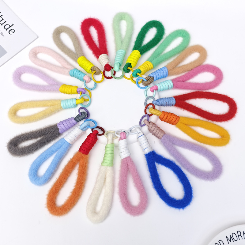 Fresh and Colorful Plush Short Phone Keychain Lanyard Plush Doll Custom Accessory