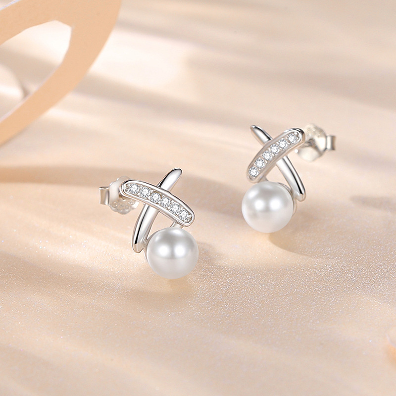 S925 pendientes de plata de ley pendientes de moda cruz pendientes francés estilo chanel letra X diseño femenino ins pendientes de alta calidad