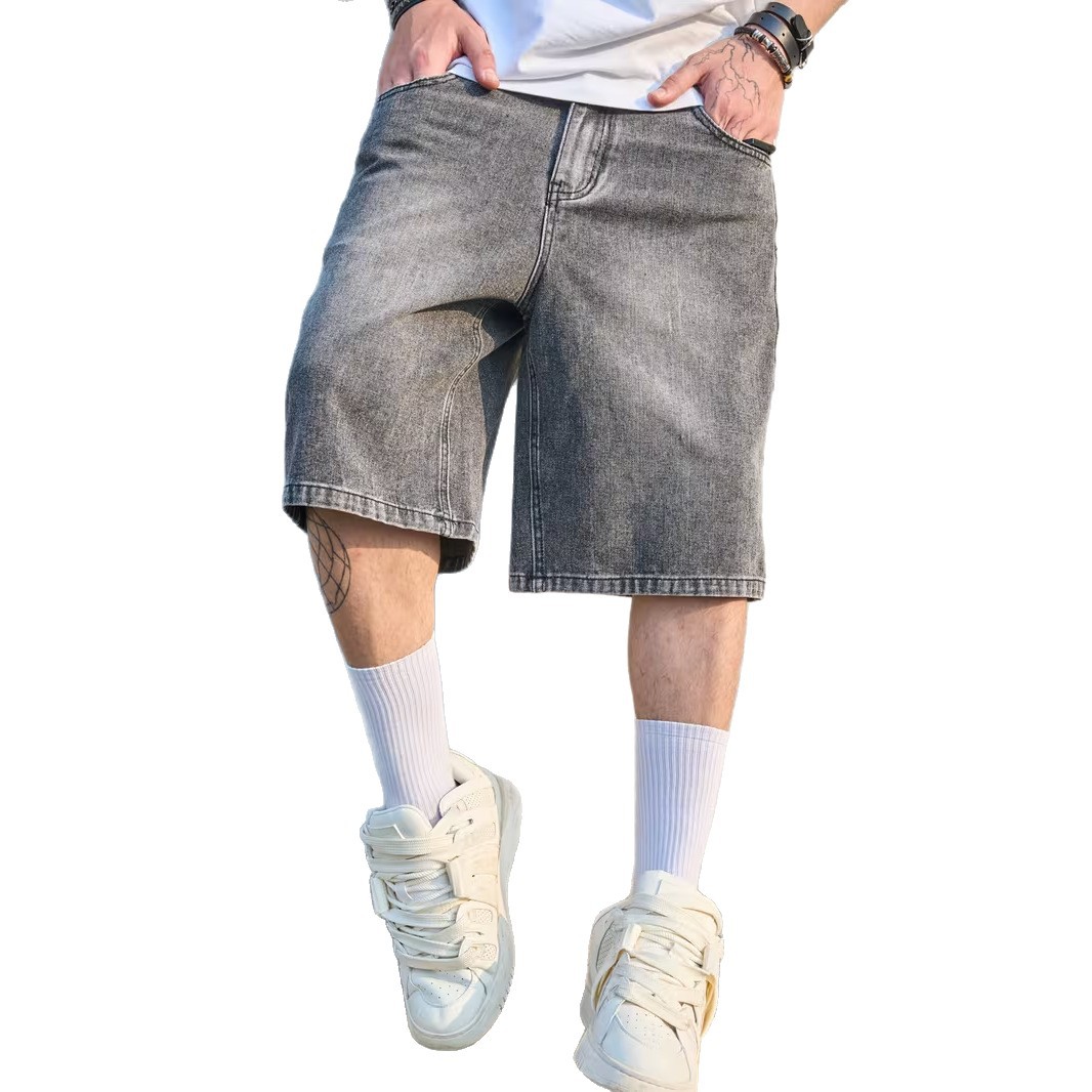 Stonewashed denim shorts voor heren, 12,7 cm binnenbeenlengte, relaxte pasvorm, middelhoge taille, rechte pijpen, casual shorts voor mannen_voghion.com